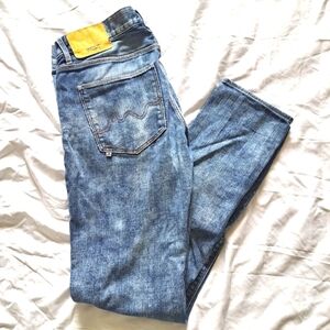 Wesc | Blue acid wash Y2K style mens slim straight leg jean